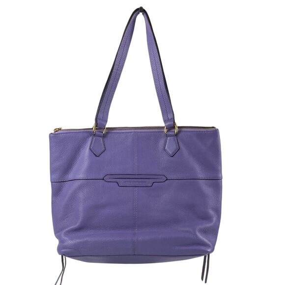 Aimee Kestenberg Leather Purple Double Strap Tote Gold Hardware Purse - Picture 4 of 16